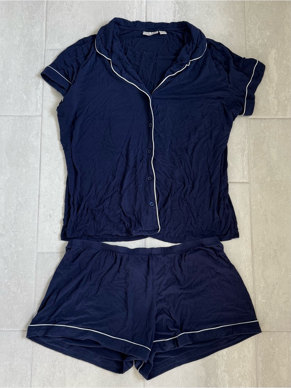 Nordstrom Lingerie Navy Short Sleeve Button Pajama Set